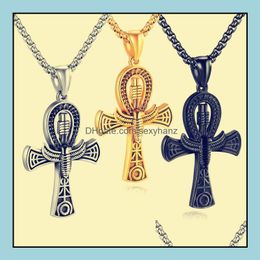 Pendant Necklaces Retro Classic Egyptian Life Cross Necklace Personalized Pharaoh Stainless Steel Mens Fash Sexyhanz D8T