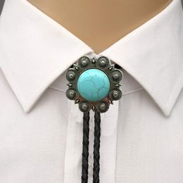 Bow Ties Round Shape Turquoise Bolo Tie For Men Western Cowboy Man Slides Set Clasp NecktieBow