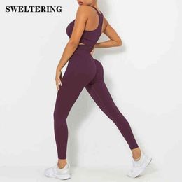 Pcs Yoga Set Seamless Women Tracksuit Push Up Workout Sportswear Gym Clothing Fitness Bra High Waist Leggings Sport suit J220706