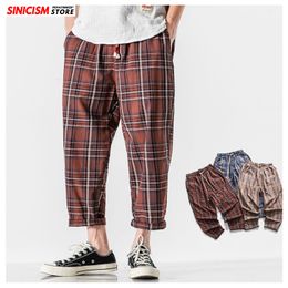 MrGoldenBowl Store Men Loose Plaid Summer Harem Pants Mens Vintage Trousers Male Streetwear Style Casual Clothes 201112