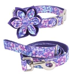 Purple Magic girl dog collar dog flower and leash set for pet dog cat with rose gold metal buckle T200517