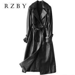 Rzby Women 100% Овсовая осень и зимняя кожаная куртка. Женские овчины длинная стройная куртка для ветровки и пальто 210923
