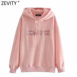Women Sweet Letters Embroidery Pink Color Hooded Femme Basic Long Sleeve Casual Fleece Hoodies Chic Pullovers Tops H516 210416