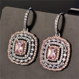 Dangle & Chandelier Eardrop Earrings For Women S925 Sterling Created Topaz Temperament Elegant White & Pink Crystal Wedding Brincos Fine