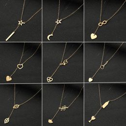 Lucky Number 8 Hollow Out Star Heart Moon Stainless Steel Necklace Pendants For Women Girls Jewellery