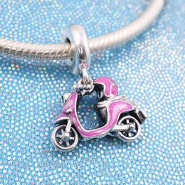 925 Sterling Silver Pink Scooter Dangle Charm Bead Fits European Pandora Style Beads Bracelets