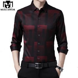 Original Men Shirts Silk Cotton Spring Autumn Long Sleeve Shirt Casual Plaid Slim Fit Camisa Masculina C688 220322