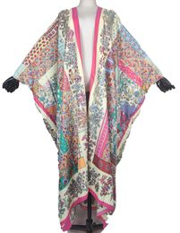 Ethnic Clothing Thailand 2022 Bohemian Silk Beach Long Cardigan For Women Swimwear Casual European Open Front Printed Duster Coat MuslimEthn