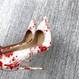 Dress Shoes Red Splash Ink Design High Heels Pointed Toe 12Cm Stiletto Heel Single Plus Size Pumps Sexy Mixed Colors Women ShoesDress
