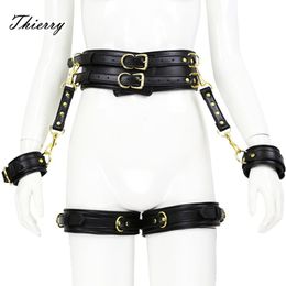 Thierry 4 Pcs/Set PU Leather Handcuffs Leg Cuffs Waist Belt Bondage Restraints Set ,BDSM sexy Toys for Couples Adult Games