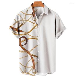 Men's Casual Shirts Summer Fashion Men's Gold Chain Print Short Sleeve Lapel Slim Hawaiian Shirt Beachwear TravelMen's Eldd22