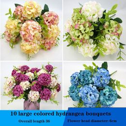 Decorative Flowers & Wreaths Peony Fake Flower Luxury Bouquet Wedding Decoration Home Table Sky Blue HydrangeaDecorative