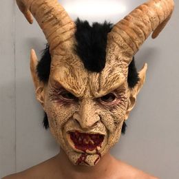 Party Masks Lucifer Cosplay Mask Demon Devil Horn Latex with Bloody Mouth Halloween Horror Costume Props 230206