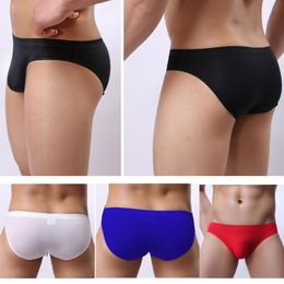 Underpants Mens Sexy Bikini Ice Silk Male Underwear Briefs Transparent Low Waist Seamless Breathable Spandex Pouch Large SizeUnderpants