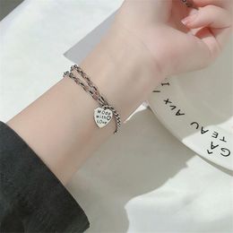 Charm Bracelets Simple Design Vintage Thai Silver English Heart For Women Girl Jewellery Chain BraceletCharm