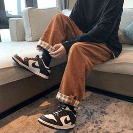Corduroy Pants Men Fashion Retro Plaid Casual Streetwear Loose HipHop Wide s Straight MXL J220629
