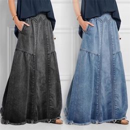 Oversize fashion street skirt summer a line denim women autumn sun casual solid high waist women's long 220322