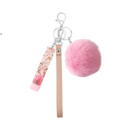 Wholesale Leather PU Wrist with Key Chain Wool Party Favour Ball Key Chain Acrylic Silicone Clip ATM Card Reader Key Ring