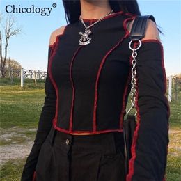 Chicology Goth Hollow Out Fashion Tshirt Women Long Sleeve Crop Top T Shirt 2020 Winter Fall Clothes Punk Streetwear Gothic Tee 220408