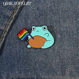 Cute Frog Rainbow Enamel Pins Brooch Metal Badge Flag Animal Jewellery Women Hats Custom LGBT Friendship Gift Custom Accessories