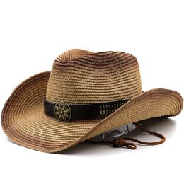 Men Straw Hats Summer Women Jazz Hat With Belt Khaki Unisex Hollow Breathable Beach Vintage Male Ladies Fedora Hat