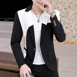 Mens Suit Jacket Blazers Spring and Autumn Trend Fashion Splicing Color Casual Slim Small Suit Jacket Brand Clothing Men 220409