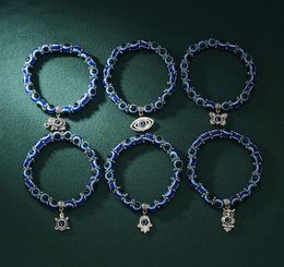 Acrylic Religious Charms Lucky Hand Beaded Strands Stretch Jewellery Evil Blue Eyes Bead Bracelet For Women Men Jewellry 502