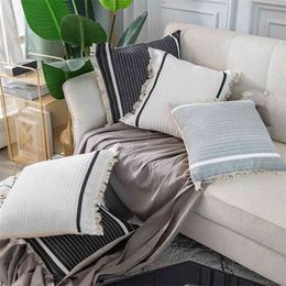 Black Beige Cotton Embroidery Tassels Cushion Cover Home Sofa Decoration Pillow Cover 45x45cm/50x50cm/30x50cm Pillowcase Sham 210401