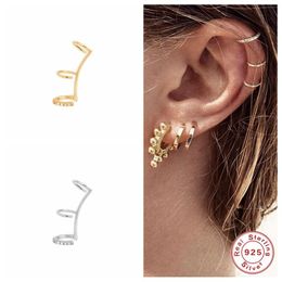Clip-on & Screw Back Aide Minimalist 3 Layers Ear Cuff Fashion Punk Non Pierced Cartilage Clip On Earrings For Women Silver 925 Jewellery Pend