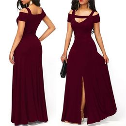 Women s Dresses Casual Long Maxi Evening Party Beach Dress Solid Wine Red Black Square Collar Summer Costume 220611