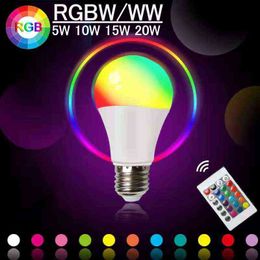 220V E27 RGB LED Bulb Light 5W 10W 15W 20W RGBWW Light 110V LED Lampada Changeable Colourful RGBW LED Lamp With IR Remote Control H220428