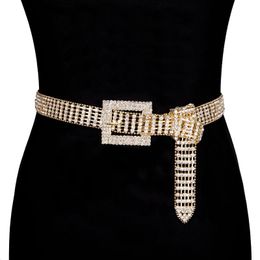 Belts Luxury Women's Gold Chain Rhinestone Belt For Women Female Bright Bride Bling Crystal Diamond Waist Party WeddingBelts