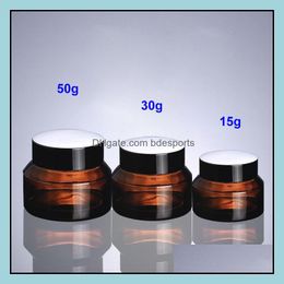 15G 30G 50G Brown Glass Jar Pot- Inclined Shoder Container For Wax Oil Cream Cosmetic - Travel Refillable Sample Packaging Drop Delivery