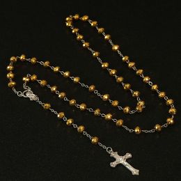 Pendant Necklaces Catholic Necklace 6x8 Plastic Crystal Cross Gold Rosary Men's Jewelry Making GiftsPendant