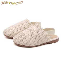 Spring Summer Girls Shoes Weaven Knitted Design Children Flat Kids Sandals Princess Sweet Soft Fashion For Toddlers 220621