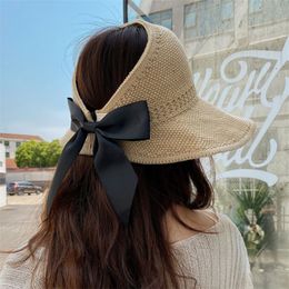 Summer Female Sun Hats Big Brim Classic Bowknot Foldable Fashion Straw Hat Casual Outdoor Beach Cap For Women UV Protected Hat 220607