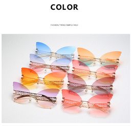 Women's butterfly Gradient frameless sunglasses female personality letter hollow out mirror frame sunglasses Multicolor Z11
