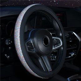 Steering Wheel Covers Full Rhinestone Cover With Rubber Inner Ring Non-Slip Car Accessories Interior Woman Fashion Auto SuppliesSteering