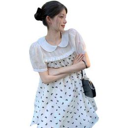 Summer Maternity Dresses Sweet Puff pastry Sleeve Peter Pan Collar Fashion Printing Pregnant Woman Aline Dress Pregnancy Clothing J220628