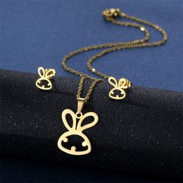 New fashion glossy cute rabbit pendant women's necklace earrings set personality sweater chain lovely Jewellery for women girls