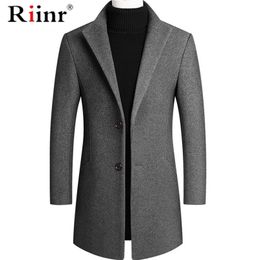 Riinr Brand Men Wool Blends Coats Autumn Winter Solid Colour High Quality s Luxurious Coat Male LJ201106