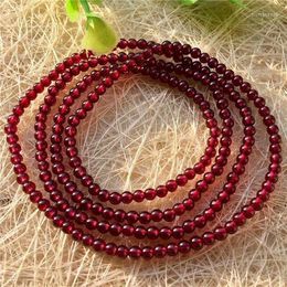 Beaded Strands 4rows Genuine Natural Wine Red Garnet Crystal Beads Bracelet 3mm AAAxx Trum22