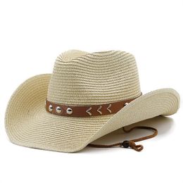 Men cool Women's fashion west cowboy Straw Hat Panamas UV Protection Sun Visor Seaside Beach Hat Tide Summer Hats