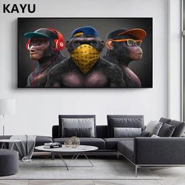 3 Monkeys Poster Cool Graffiti Street Art Canvas Painting Wall Art For Living Room Home Decor Posters And Prints Wall Decoration