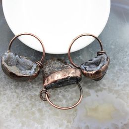 agate crystal geode Canada - Pendant Necklaces Brass Style Hoop Natural Agates Druzy Geode Pendants Irregular Quartz Crystal Reiki Women Man Antique Necklace Jewelry Cha