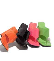 2022 New Women Patent Leather Sandals Slippers Summer Platform Thick Soles High Heels Slides Strange Heel Party Flip Flops J220716