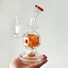 Brown Dab Rig Bubbler Glass Bongs Hookahs Smoking Pipe 7 inch Clear Oil Rigs Honeycomb percolator Bong Water Pipes With 14mm Male Glass Bowl for Smokers Gift