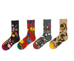 2023 Yoga Literature Art Women's Men's Socks European American Jacquard Street Skateboard Retro Colour Breathable Casual Mid-tube Cotton Socks