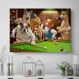 Creative Cartoon Animal Dog Playing Billiard Canvas Painting Posters Prints Wall Art Picture for Living Room Home Decor Cuadros