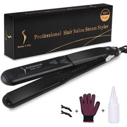 Professional Steam Hair Straightener 2 in 1 Ceramic Vapour Hair Iron Salon Straightening Curling Styling Tool 220623